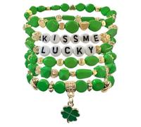 Bovemee Green Nature Stone Clove Bracelet Four-Leaf Clover Female Heart Charm Clover Peacock Bracelet Lucky Bracelet Trendy Gift for Women, 7-11 inch, Stone, no gemstone