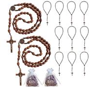 Bovemee Saint Benedict Medal Prayer Pocket Rosary Catholic Brown Wood Beads with Medalla de san benitol and Crucifix, 9 Inch, 9", Wood, No Gemstone