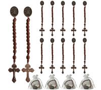 Bovemee Saint Benedict Medal Prayer Pocket Rosary Catholic Brown Wood Beads with Medalla de san benitol and Crucifix, 9 Inch, 9", Wood, No Gemstone