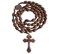 Bovemee Saint Benedict Medal Prayer Pocket Rosary Catholic Brown Wood Beads with Medalla de san benitol and Crucifix, 9 Inch, 9", Wood, No Gemstone