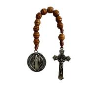 Bovemee Saint Benedict Medal Prayer Pocket Rosary Catholic Brown Wood Beads with Medalla de san benitol and Crucifix, 9 Inch, 9", Wood, No Gemstone