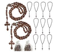 Bovemee Saint Benedict Medal Prayer Pocket Rosary Catholic Brown Wood Beads with Medalla de san benitol and Crucifix, 9 Inch, 9", Wood, No Gemstone