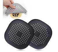 Bovinde Hair Drain Catcher,Square Drain Cover for Shower Silicone Hair Stopper with Suction Cup,Easy to Install Suit for Bathroom,Bathtub,Kitchen 2 Pack(Black)
