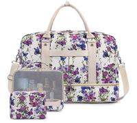 BOVIP Weekender Bags for Women Overnight Bag Large Canvas Travel Duffel Bag with Shoe Compartment Carry On Tote Bag 3Pcs Set, A3-Butterfly