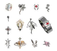 BOVIPO Smart Ring Accessories, 12-Piece Art Rhinestone Charms 3D Jewelry Decorations Set Compatible with Oura Ring Gen3/4 (Q 4)