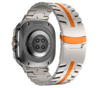 BOVIPO Titanium Band Compatible with Samsung Galaxy Watch 7 Ultra 47mm, Solid Men Replacement Robust Metal Link Wristband (Titanium&Orange)