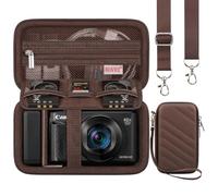 BOVKE Camera Case for Canon PowerShot SX740 SX730 SX720 SX710 SX610 Digital Camera, Extra Space for Charger and Cables with Transparent SD Card Slot, Shoulder Strap, Wrist Lanyard, Brown