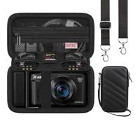 BOVKE Camera Case for Canon PowerShot SX740 SX730 SX720 SX710 SX610 Digital Camera, Extra Space for Charger and Cables with Transparent SD Card Slot, Shoulder Strap, Wrist Lanyard, Black