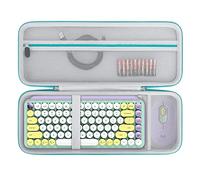 BOVKE Hard Carrying Case Compatible with Logitech POP Keys Mechanical Wireless Keyboard and POP Wireless Mouse Combo, Mesh Zipper Bag for Cables, Batteries, Emoji Keys, Mint Blue (Case Only)