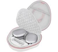 BOVKE Hard Carrying Case with Sleep Mode for Apple AirPods Max Wireless Over-Ear Headphones, AirPods Max Protective Portable Storage Bag with Mesh Pocket for Headphone Accessories, White Rosegold