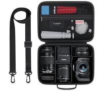 BOVKE Hard Case for Canon EOS 2000D / 4000D / R100 / R50 / R50V / R10 / R8 / R7 / R6 Mark II Mirrorless Camera, Panasonic, Sony DSLR Digital Camera, Lens, Tripod, Shoulder Strap & 5 Dividers, Black