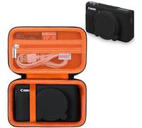 BOVKE Hard Case + Silicone Cover for Canon PowerShot SX740 SX730 Digital Camera, Shockproof EVA Storage Bag with Soft Silicone Protective Case, Removable Lens Cover, Wrist Strap, Black+Orange