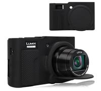 BOVKE Silicone Case for Panasonic Lumix DC-TZ99 Compact Travel Zoom Digital Camera, Soft Rubber LUMIX DC-TZ99E Protective Case with Removeable Lens Cover, Anti-Slip Grip, Black+Black