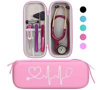 BOVKE Travel Carrying Case Compatible With 3M Classic III, Lightweight II S.E, MDF Acoustica Deluxe Stethoscope, Extra Room for Medical Scissors EMT Trauma Shears and LED Penlight, Pearl Pink