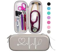 BOVKE Travel Carrying Case Compatible with 3M Classic III, Lightweight II S.E, MDF Acoustica Deluxe Stethoscopes - Extra Room for Medical Scissors EMT Trauma Shears and LED Penlight, Grey