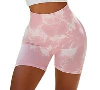 Bovldemt Gym Shorts for Women Booty Shorts Tie Dye Yoga Shorts Scrunch Bum Seamless Workout Shorts Butt Lifting(L, Tie Dye Light Pink)