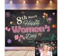 Bovlleetd 1.5x1m 8th March Women's Day Chalkboard Backdrop Hand-Drawn Floral & Butterfly Decor Photography Background "Happy Women's Day" Text Props Festive Theme Photo Studio Props