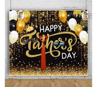 Bovlleetd 1,5x1m Happy Father's Day Backdrop Black Gold Glitter Balloon Father's Day Party Background red tie Theme Photo Banner for Man Family Festival Party Decorations