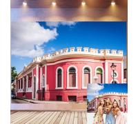 Bovlleetd 1.5x1m Ponce History Museum Backdrop Vibrant Pink Colonial Architecture Photography Background Classic White Trim Black Fence Street Lamp Puerto Rican Cultural Theme Photo Studio Props