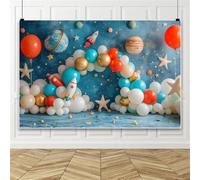 Bovlleetd 1.5x1m Space Rocket Planet Balloon Backdrop Blue Starry Sky Photography Background for Boys Baby Shower Astronaut Themed Birthday Party Newborn Photoshoot