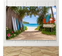 Bovlleetd 1.5x1m Summer Hawaiian Tropical Beach Backdrop Hawaiian-Style Sandy Pathway with Surfboards Ocean View Photography Background for Summer Party Decor