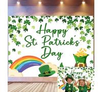 Bovlleetd 1.8x1.2m Cheerful St. Patrick's Day Backdrop Clover Border & Leprechaun Boot Decor Photography Background Rainbow & Green Hat Props Playful Irish Theme Photo Studio Props