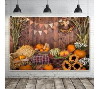 Bovlleetd 1.8x1.2m Fall Pumpkin Photography Backdrop Sunflower Maple Hay Bales Thanksgiving Harvest Hay Leaves Wooden Background Photo Booth Prop