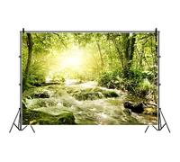 Bovlleetd 10x6.5ft Peaceful Natural Landscape Backdrop for Photography Greenery Forest Sunshine River Stream View Background Fabric Adventure Travel Portrait Photography Backdrop Vinyl