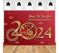 Bovlleetd 10x8ft 2024 Chinese New Year Backdrop Red Golden Dragon Happy New Year's Backdrop Banner Countdown Photography Background New Year Lucky Party Banner Photobooth Props Vinyl