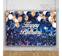 Bovlleetd 10x8ft Happy Birthday Photography Background Blue Sparkling Birthday Party Decoration Banner Blue White Gold Balloon Glitter Backdrop for Baby Christening Decor