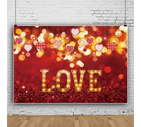 Bovlleetd 10x8ft Happy Valentine's Day Backdrop Banner Love Heart Hanging Decor Photography Background LOVE Light Stand Red Glitter Sparkling Background for Valentine's Day Decoration
