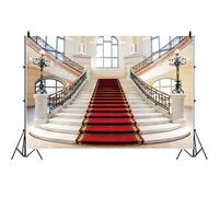 Bovlleetd 10x8ft Staircase Photography Backdrop, Red Carpet Staircase Elegant Palace Interior Backdrop Old Church European Castle Background Vinyl for Prom Wedding Birthday Celebrity Party Decor