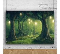 Bovlleetd 10x8ft Tropical Jungle Backdrop - Fantasy Fairytale Wonderland Photography Background with Green Fluorescence Forest Glow String Lights
