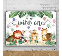 Bovlleetd 10x8ft Wild One Birthday Backdrop Jungle Animals Tropical Plants Photography Background Cartoon Lion Elephant Hippo Background for Baby Baptist Banner
