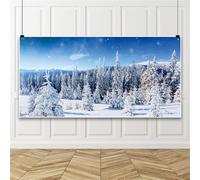Bovlleetd 12x6ft Winter Forest Backdrop Extra Large Outdoor White Snow Cover Pine Forest Mountain Snowy Scenery Photography Backdrop Vinyl Woodland Snow Backgrounds for Christmas New Year Party Decor