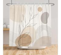 Bovlleetd 180x180cm Boho Abstract Geometric Shower Curtain Neutral Beige Terracotta Botanical Leaf Rainbow Print Waterproof Bathroom Curtain for Hotel Decor