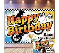 Bovlleetd 2.2 x 1.5 m Scene Background Birthday Motocross Decor Silhouette Motorcycle Cross Checked Flag Accessories Trophy Text Race on Over Theme Birthday Action Props Photo Props