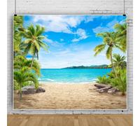 Bovlleetd 2.2x1.5m Bright Summer Tropical Beach Photo Backdrop Blue Sky Turquoise Sea Sandy Shore Scenic Photo Background for Summer Holiday Party Newborn Photography