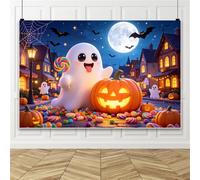 Bovlleetd 2.2x1.5m Cartoon Halloween Ghost Backdrop Cute Cute Spooky Ghost Pumpkin Trick or Treat Halloween Party Background Child Kids Birthday Party Decorations Photoshoot