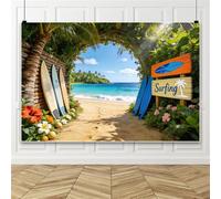 Bovlleetd 2.2x1.5m Hawaiian Style Surf Beach Photography Backdrop Tropical Palm Arch Blue Ocean Background Summer Beach Luau Holiday Party Decor for Vacation Themed Shoots