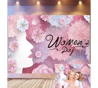 Bovlleetd 2.2x1.5m Pastel Floral Women's Day Backdrop Soft Pink-Purple Blooms & Silhouette Decor Photography Background Elegant Women's Day Theme Photo Studio Props