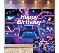Bovlleetd 2.2x1.5m Stage Background Birthday Gaming Level Up Controller Neon Accents Art Pixel Happy Birthday Theme Gamer Props Studio Photo Party Cyberpunk