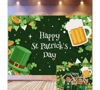Bovlleetd 2.2x1.5m Vibrant St. Patrick's Day Backdrop Green Top Hat & Beer Mug Decor Photography Background Gold Coin Clover Border Props Energetic Irish Theme Photo Studio Props