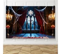 Bovlleetd 2.5x1.8m Gothic Vampire Castle Hall Backdrop Vintage Red Velvet Curtain Stained Spider Web Bat Rose Petal Mansion Background Haunted House Party Decor Photo Props