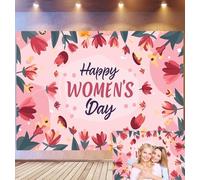 Bovlleetd 2.5x1.8m Pastel Floral Frame Women's Day Backdrop Pink-Toned Bloom Wreath & Polka Dot Decor Photography Background "Happy Women's Day" Calligraphy Props Playful Photo Studio Props