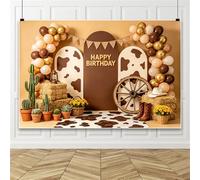Bovlleetd 2.5x1.8m Rustic Western Cow Print Backdrop Rustic Cactus Photography Background for Boys Birthday Party Wild West Baby Shower Photo Booth Decor