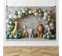 Bovlleetd 2.5x1.8m Safari Jungle Animal Backdrop Sage Green Balloon Garland Giraffe Lion Elephant Background for Wild One Baby Shower Kids Birthday Party