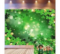 Bovlleetd 2.5x1.8m St. Patrick's Day Clover Backdrop Vibrant Green Shamrock & Gold Coin Decor Photography Background Bokeh Light Effect Props Festive Theme Photo Studio Props