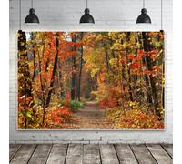 Bovlleetd 2.7x1.8m Autumn Forest Path Backdrop Autumn Leaves Pathway Background for Thanksgiving Party Harvest Festival Decorations Rustic Photo Booth Banner