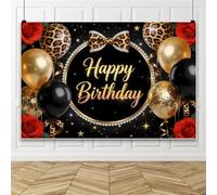 Bovlleetd 2.7x1.8m Happy Birthday Backdrop Leopard Photography Background Happy Birthday Backdrops Gold Glitter Flash Leopard Print Balloon Photo Background Party Decor
